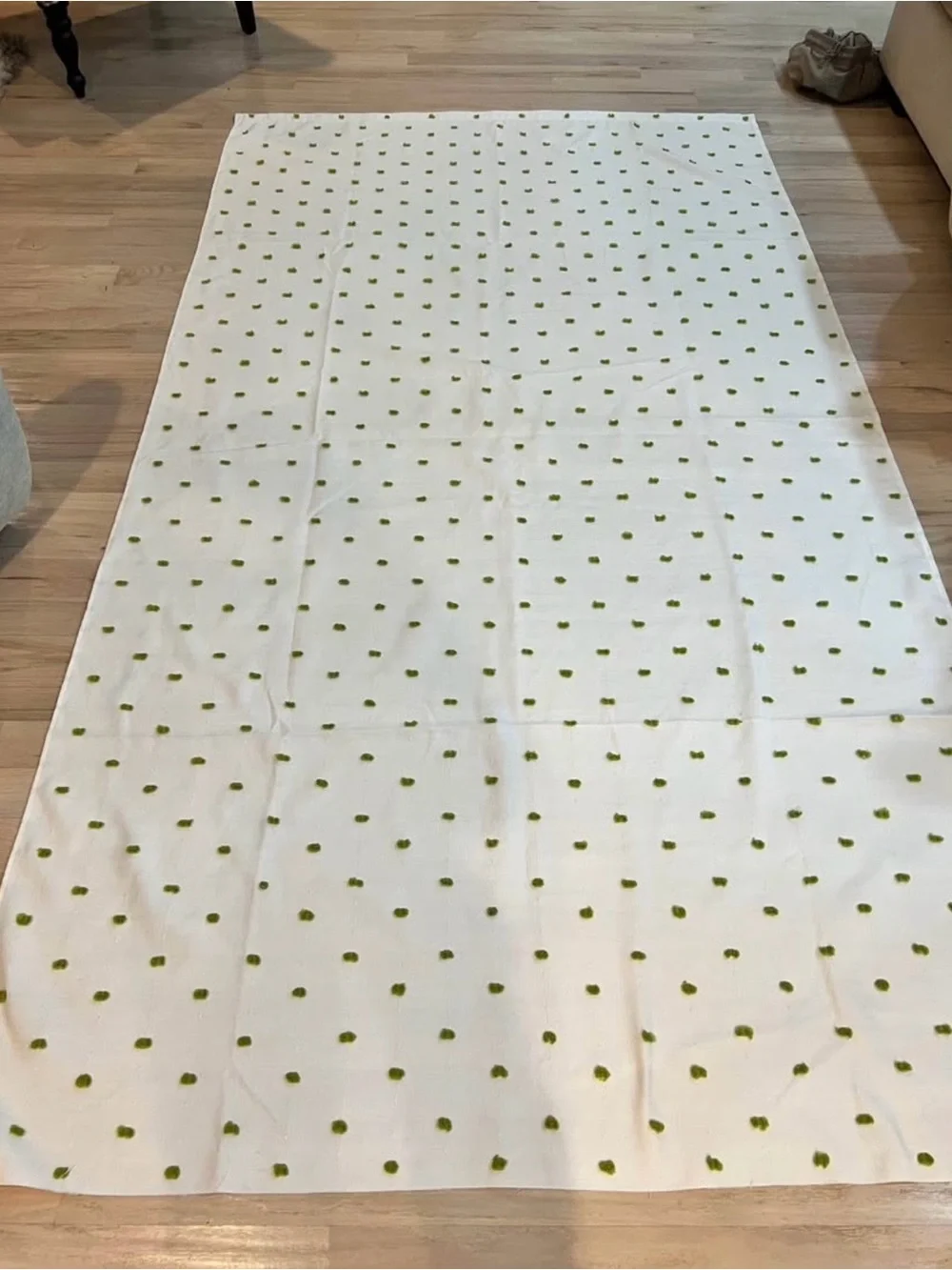 Set of 2 curtain  white with Lime Pom Pom Polka Dots